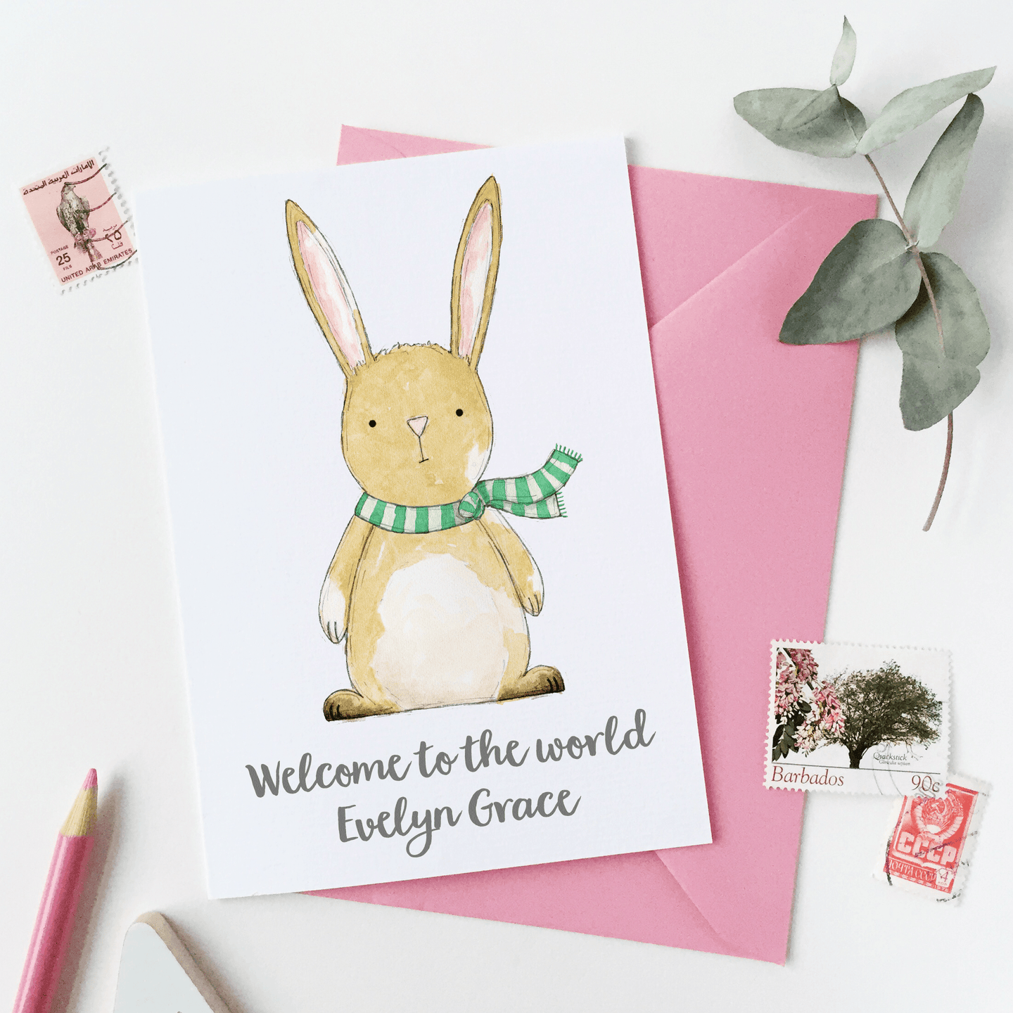 Personalised New Baby Rabbit Card - Clara and Macy
