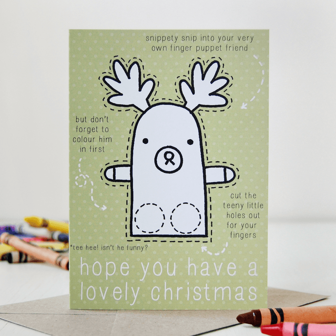 Reindeer Finger Puppet Christmas Card - Clara and Macy
