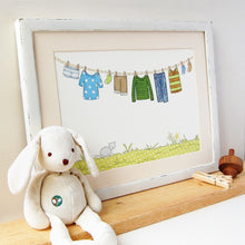 Personalised Children's Washing Line Print / Greens And Blues - Clara and Macy
